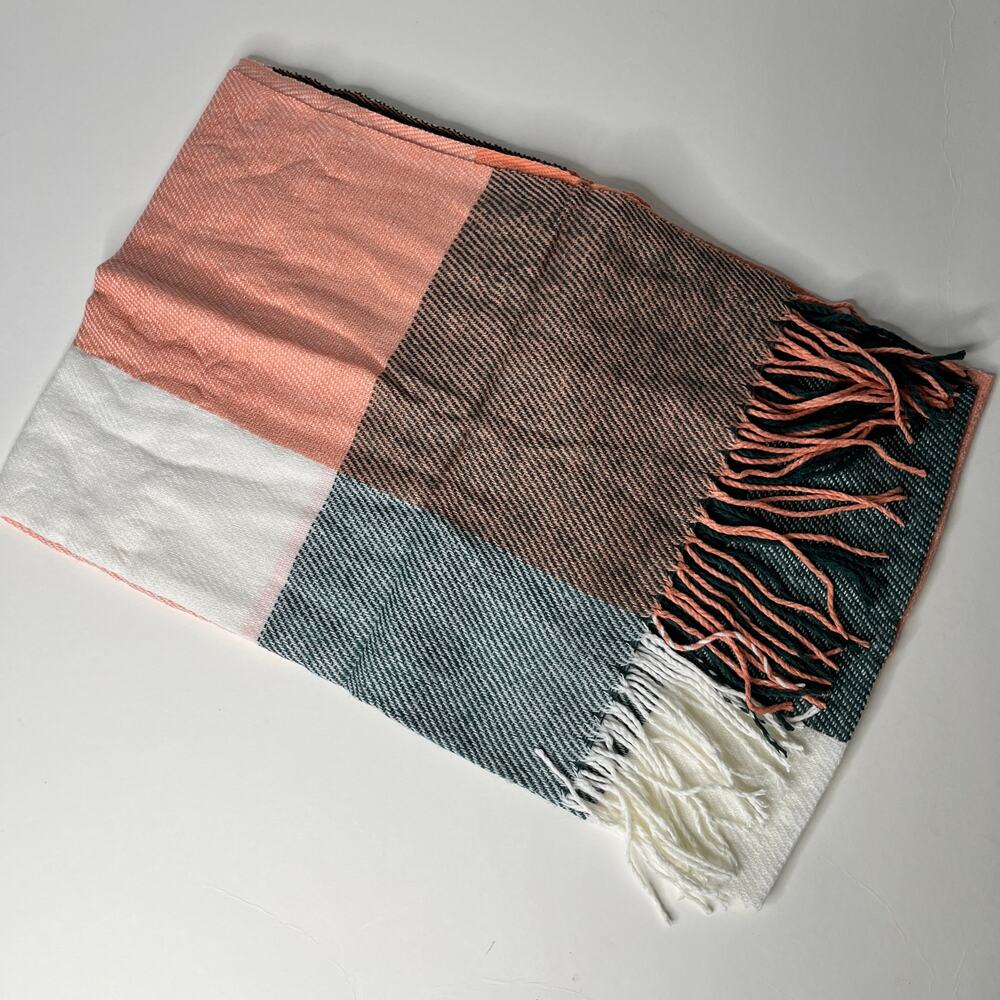 Pink Plaid Blanket Scarf Fringe New